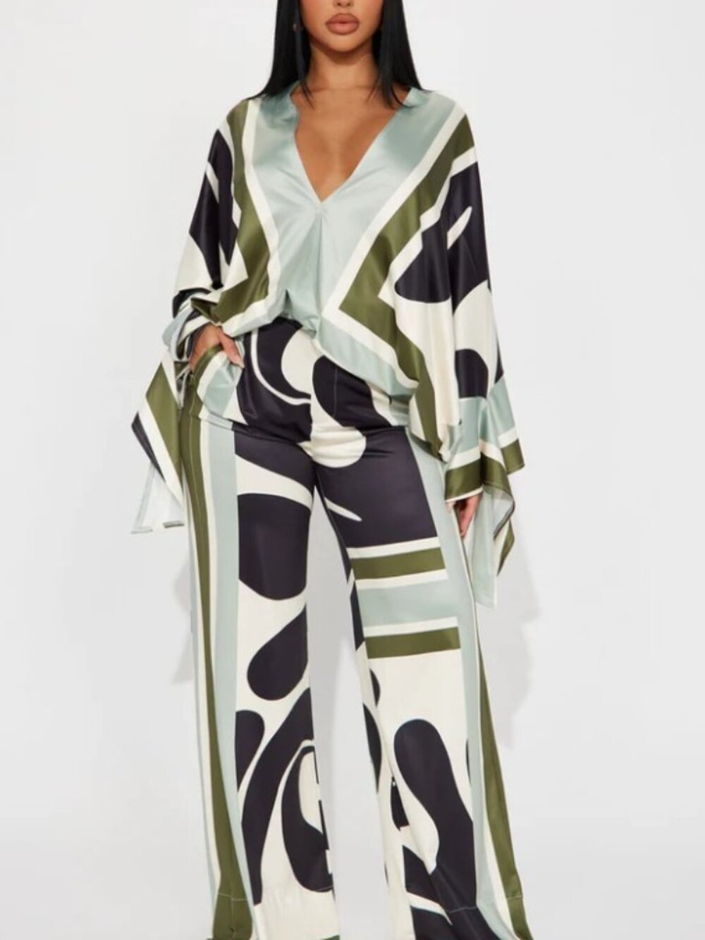 FASHION NOVA NWT  Vibrant  Sage Color Combo  Missed You Pant Set Sz XL
